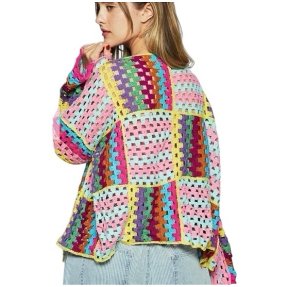 Pol Julia Crochet Patchwork Cardigan Sweater Os C… - image 2